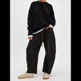 thumbnail image 4 of Pantalones de Mujer Holgados de Pierna , Estilo Palazzo, Informales, con Cordón en la Cintura y Bolsillos. Negro S, 4 of 8