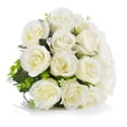 thumbnail image 3 of Enova Home Artificial Flowers 18 Heads Silk Roses Fake Flowers Arrangement in Clear Round Glass Vase with Faux Water for Home Office Wedding Decoration (Cream), 3 of 4