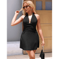 thumbnail image 4 of Women'S Halter Deep V Neck Flowy Chiffon Tie Backless Summer Mini Dress Black L, 4 of 6