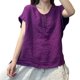 thumbnail image 4 of V Cuello Blusas para las Mujeres, de Moda Retro Bordado Cuello Redondo Cinco Cuartos de Manga para el Uso Casual, 4 of 4