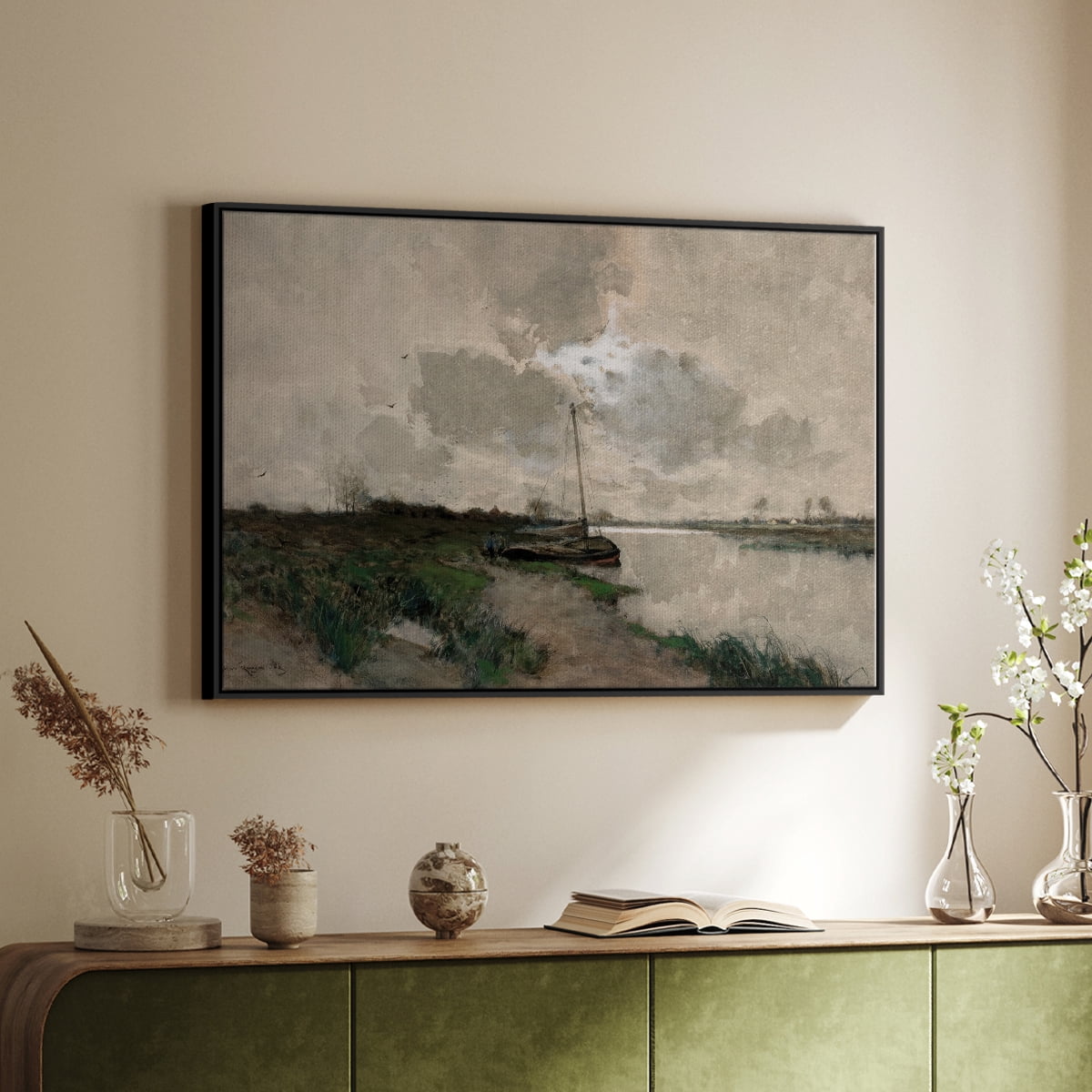 Vintage Landscape-CCCXLVIII By Wexford Home Framed in Black Wood Gallery Wrapped Canvas 27 in. x 41 in.