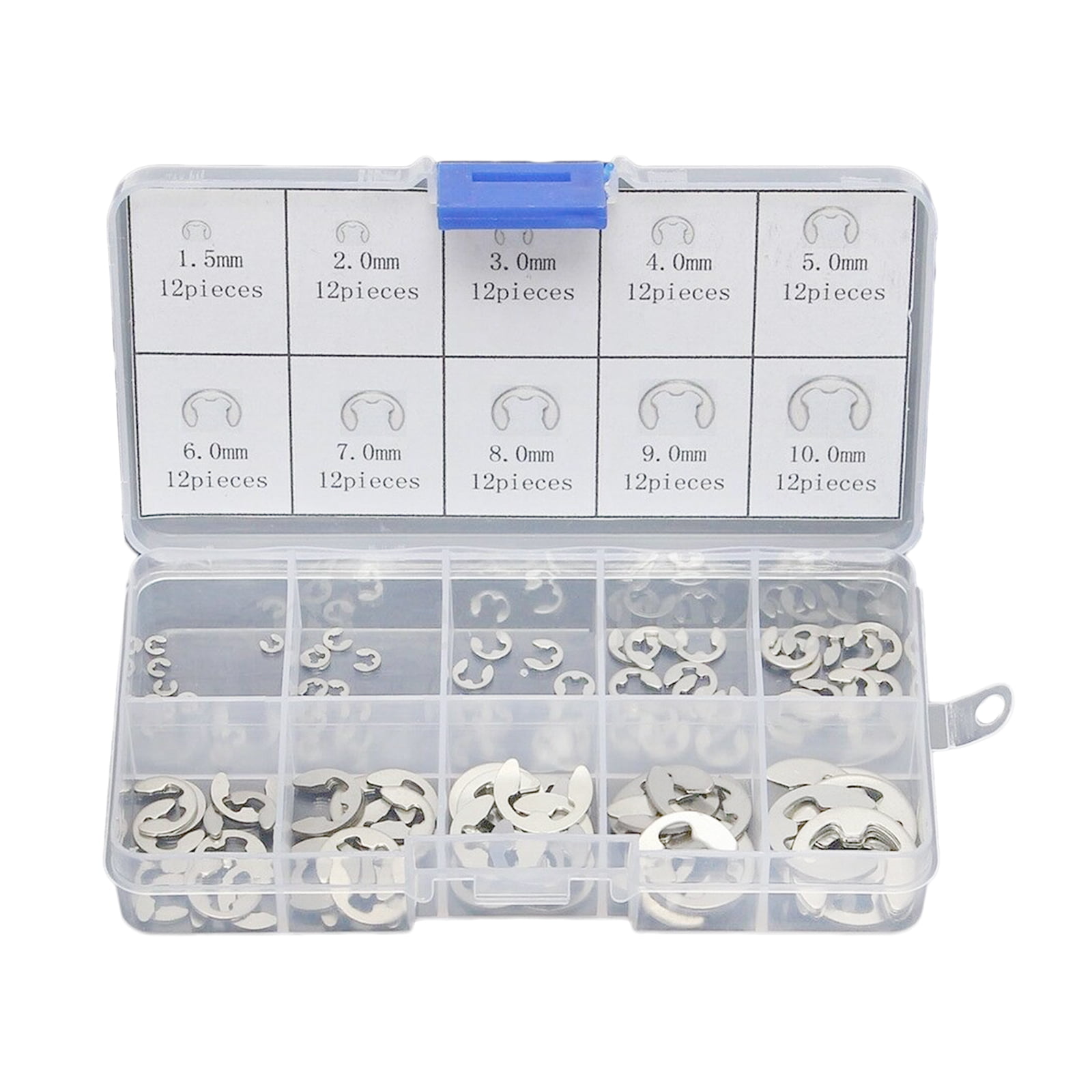 304 Stainless Steel E-Clip Retaining Circlip 1.5mm-10mm Assortment Parts Set Kit 