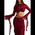 thumbnail image 2 of Conjunto de 2 Piezas de Camiseta Sin Mangas con Encaje de Cuerda para Mujer, Faldas Escalonadas Ajustadas, Vestido de Cóctel para Fiesta. Vino Tinto L, 2 of 7