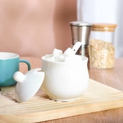 Quyimy Ceramic Sugar Bowl with Lid and Spoon, Porcelain Salt Storage Jar, White Seasoning Container for Home and Kitchen, 7 Ounces (White)