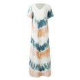thumbnail image 5 of OVINYER Dress Women Casual Loose Short Sleeve V-Neck Slit Tie Dye Long Dress Trendy Chic Sundress, 5 of 6