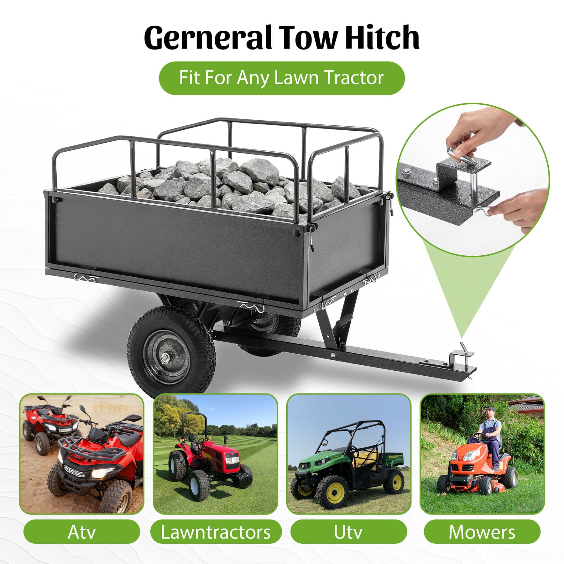 S-HOME Heavy Duty 600LBS Steel Dump Cart Trailer, 17 Cu.Ft. Capacity Tow Behind Hauling Wagon for ATV and Lawn Tractor