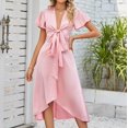 thumbnail image 4 of Vedolay Dresses That Hide Belly Women Sleeveless Summer Dress 2023 Crewneck Ribbed Knit Ruffle Swing Button Down Beach Sun Mini Tank Short Dresses,Pink M, 4 of 5