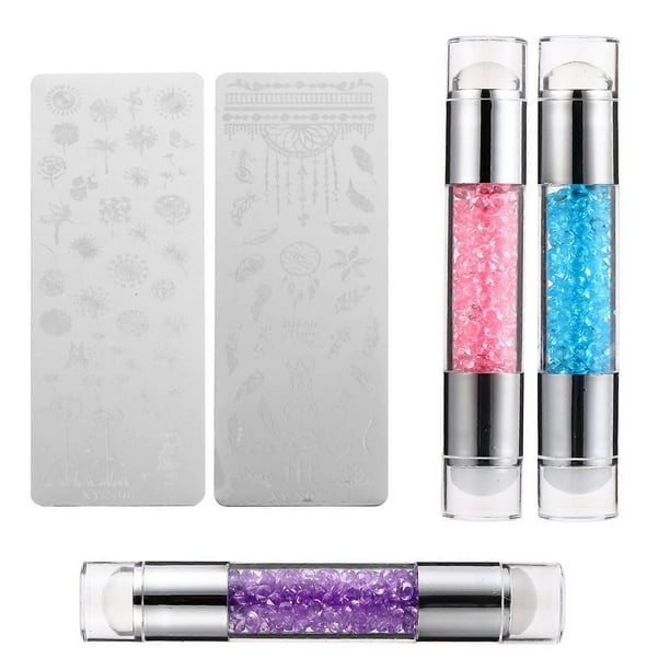 3 Sets Double Ended Silicone Nail Stamper Kit – Durable DIY Manicure Tool for Creative Nail Art Designs with Comfortable Grip