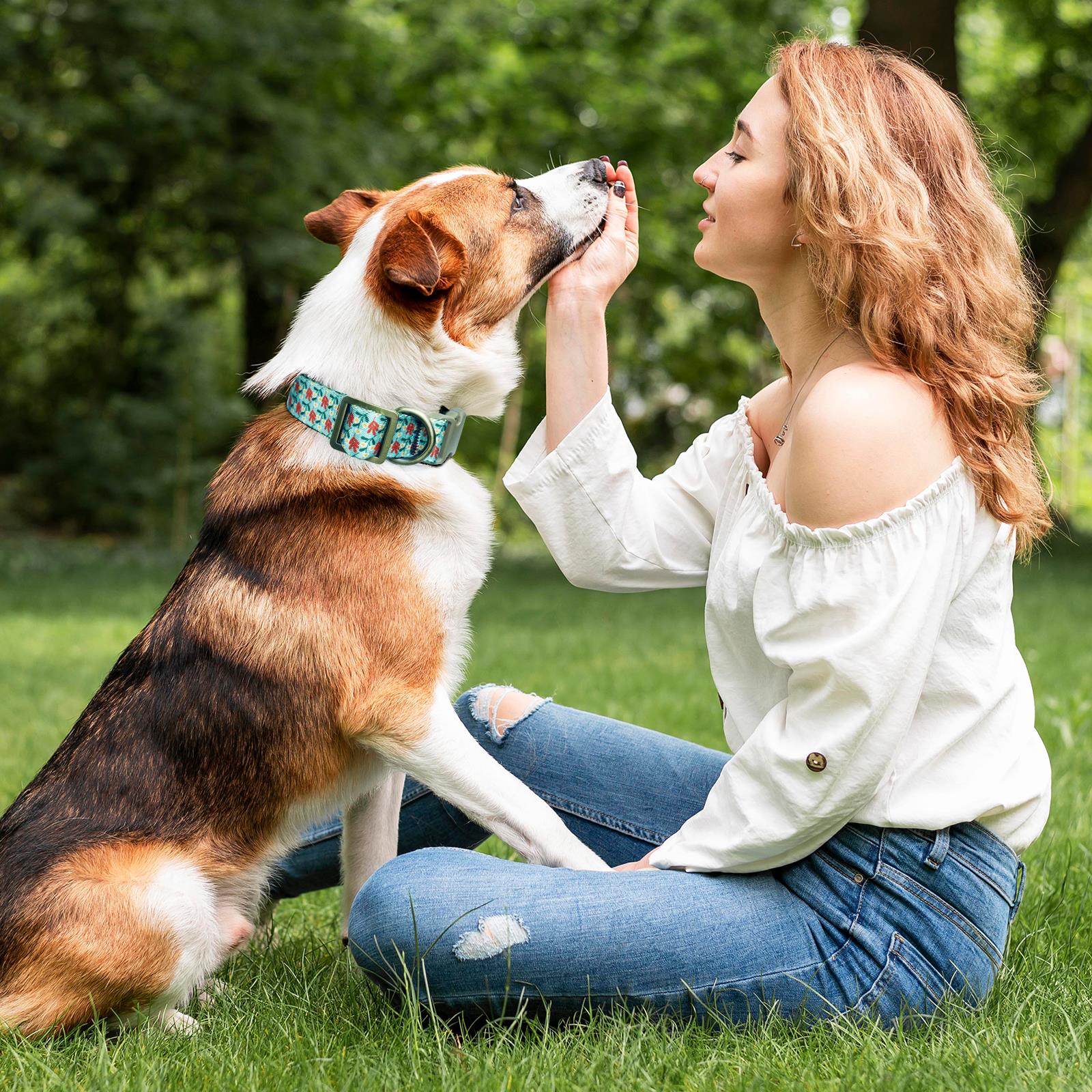 Rychif Cute Dog Collar Cyan Flower Pattern photo 5