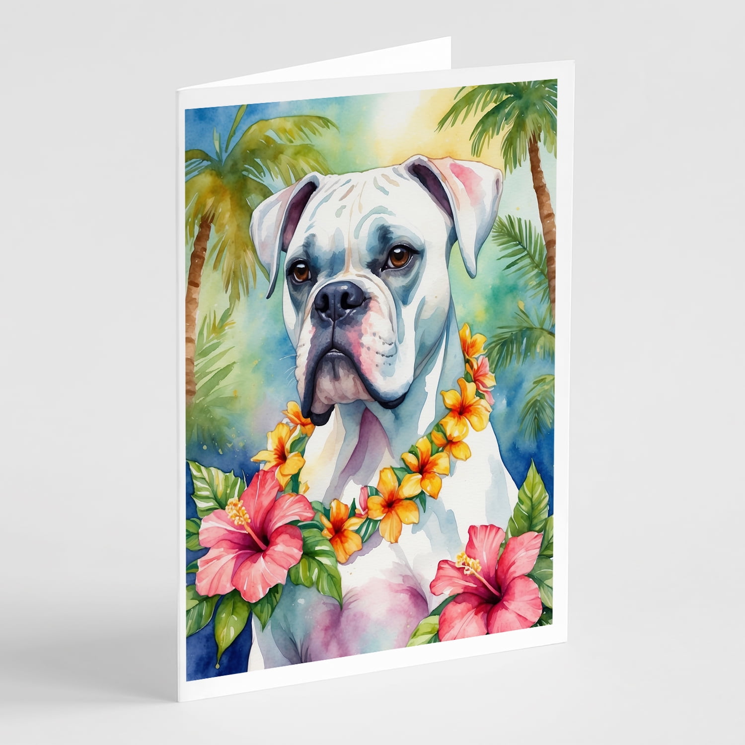 Boxer Luau Greeting Cards Pack of 8 7 in x 5 in