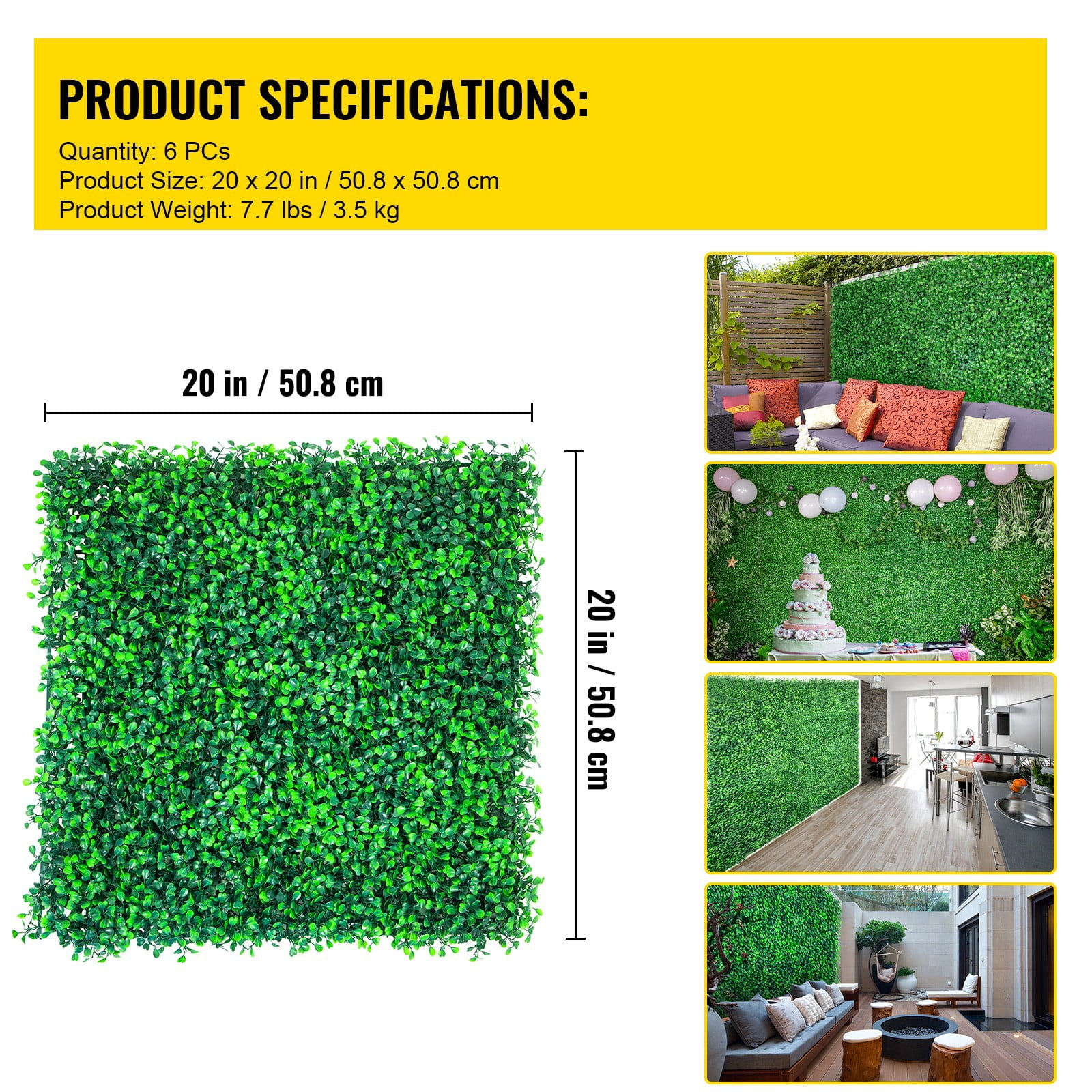 BENTISM Artificial Boxwood Panel Boxwood Hedge Wall Panel 6pcs 20x20" Garden Decor