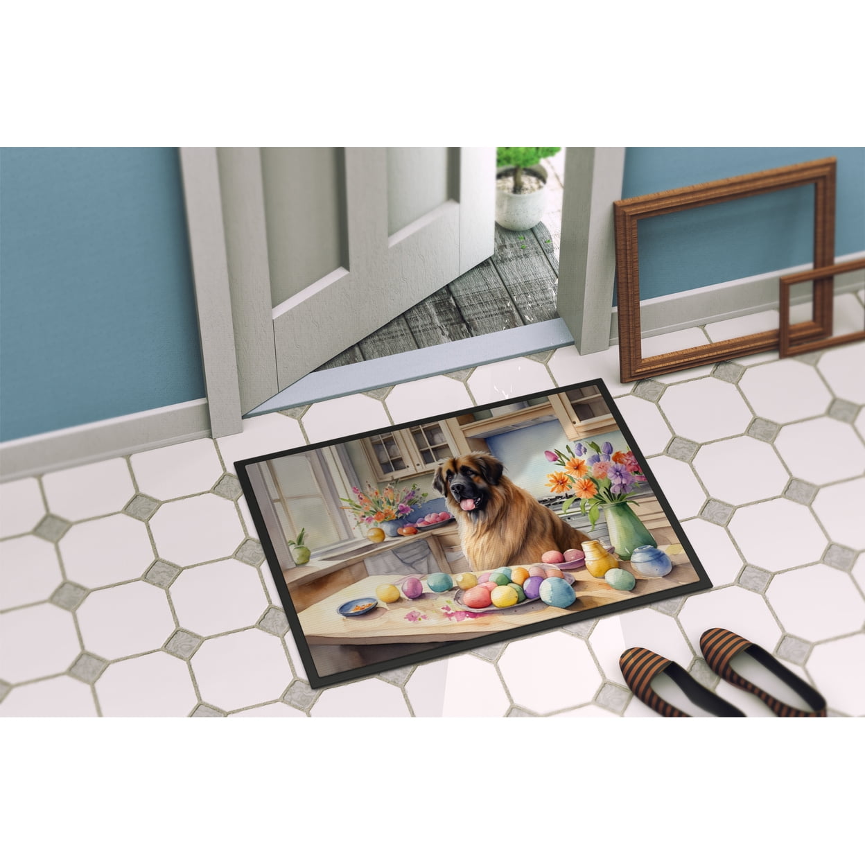 Decorating Easter Yorkshire Terrier Doormat