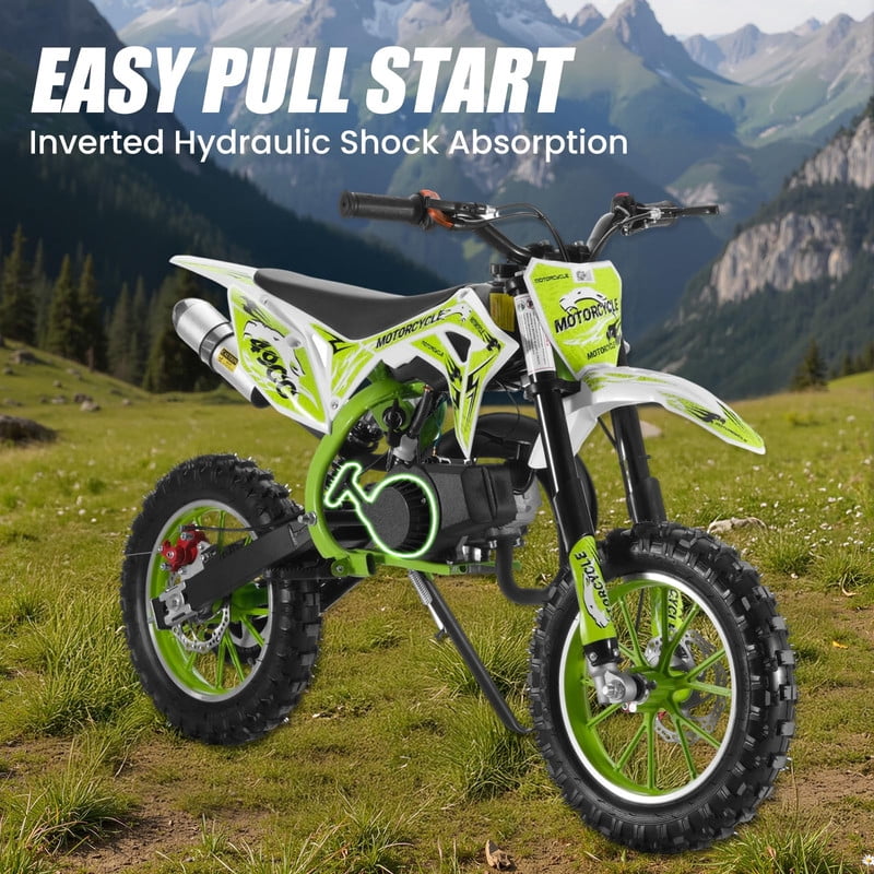 Dirt Bike for Kids & Adults 49cc 2-Stroke Kids Mini Bike Gas Power Off Road Trail Bikes with Front Rear Disc Brakes, Racing Max Speed 40KM/H from USA Fast Arrival Support 220IBS