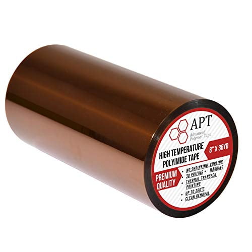 APT, 1 mil Thick Polyimide Adhesive High-Temperature Resistant Tape, for Masking, Soldering, Electrical, 3D Printer Application, 8" x 36 yards, 1 Roll/Pack