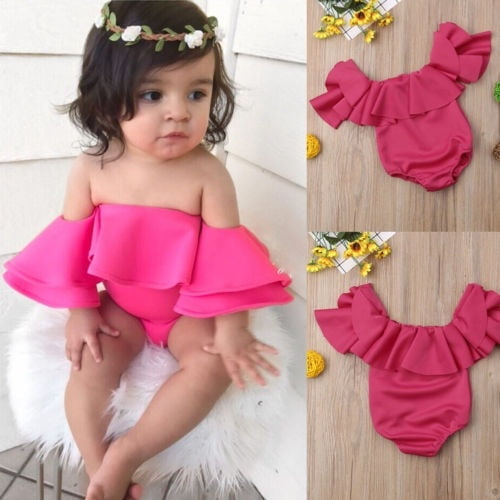 Sweet Newborn Baby Girl Cotton Princess Ruffle Off Shoulder Romper Clothes 0-12Months