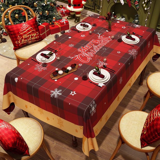 Red Christmas Tablecloth Rectangular 55.12 in x 35.43 in Waterproof Oil-Resistant Polyester Holiday Party Decor