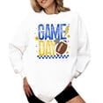thumbnail image 3 of Retro Blue And Yellow Game Day Sweatshirt for Women, Teens & Kids Girly Football Sweater White Sweatshirt Adult Large, 3 of 4
