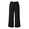 thumbnail image 2 of Bosfbaoi Pants for Women Linen Blend Cropped Pants High Waist Wide Leg Womens Pants Button Fly with Front Slit and Pockets, 2 of 5