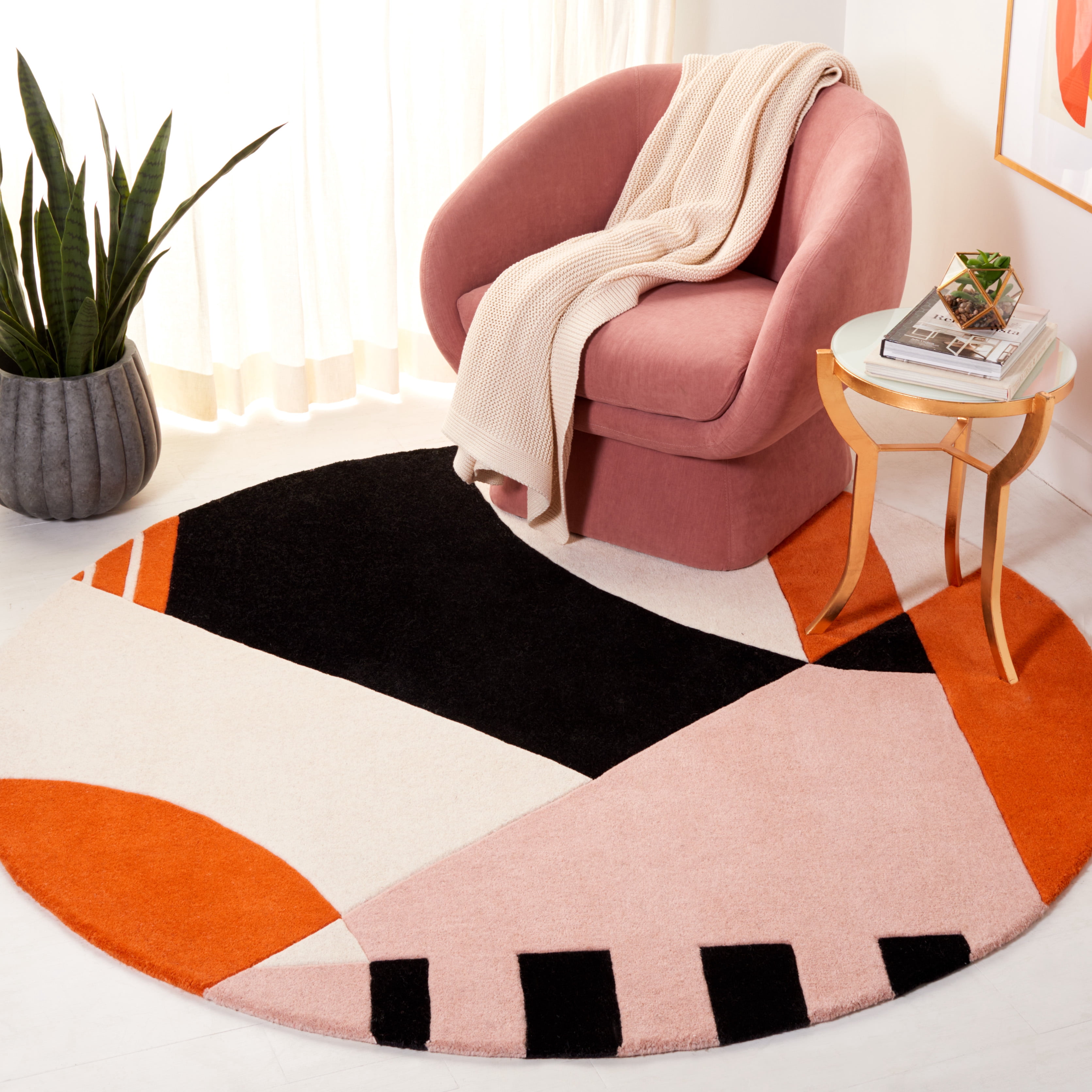 SAFAVIEH Rodeo Drive Kenneth Abstract Area Rug, Ivory/Rust, 6' x 6' Round