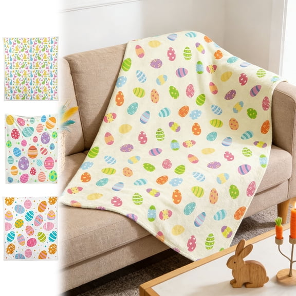 Thick Fleece Blanket Holiday Flannel Blanket Classic Easter Egg Bunny Blanket