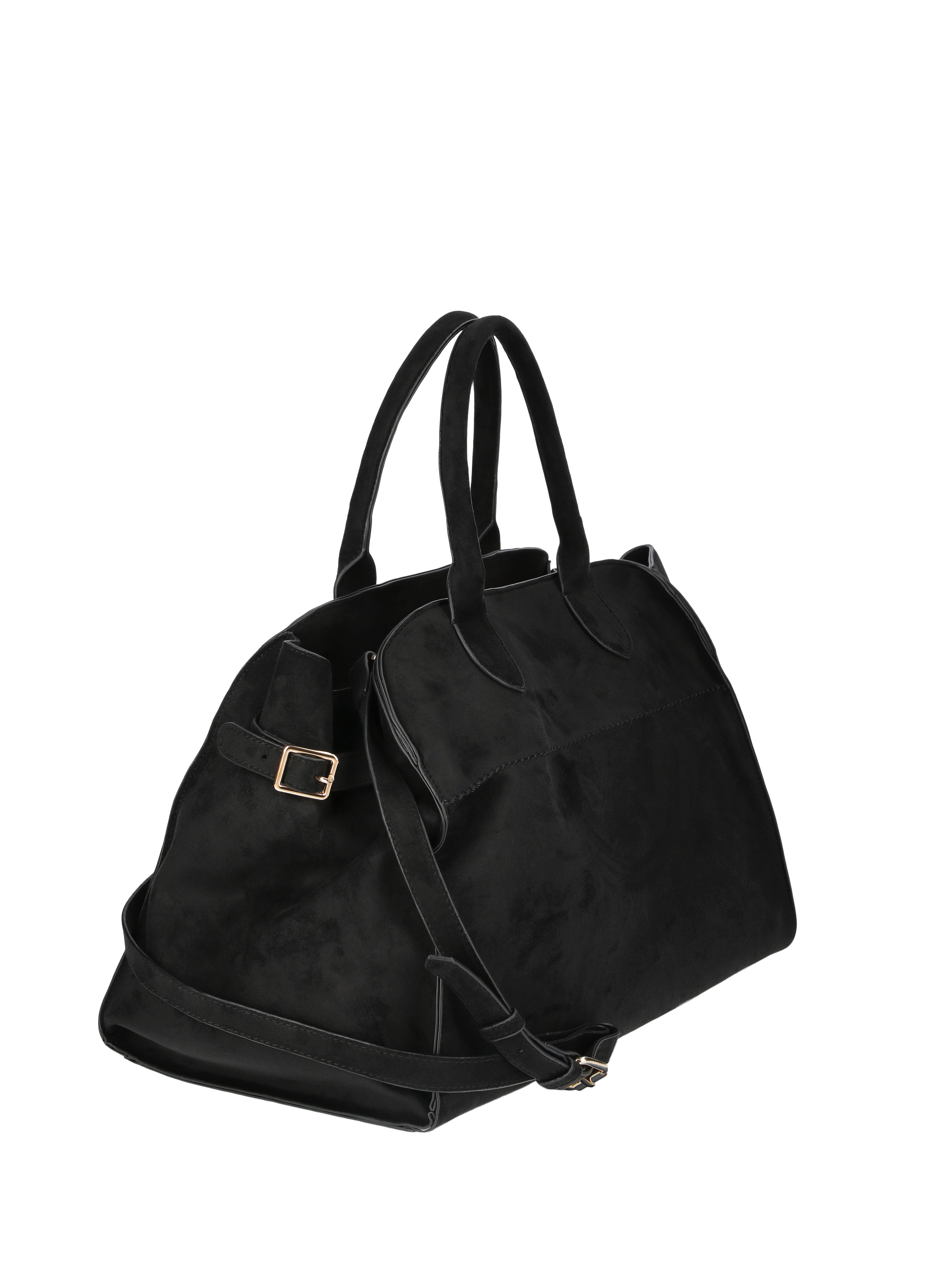Time and Tru Women's Sage Satchel Soft Faux Suede Tote Bag, Black