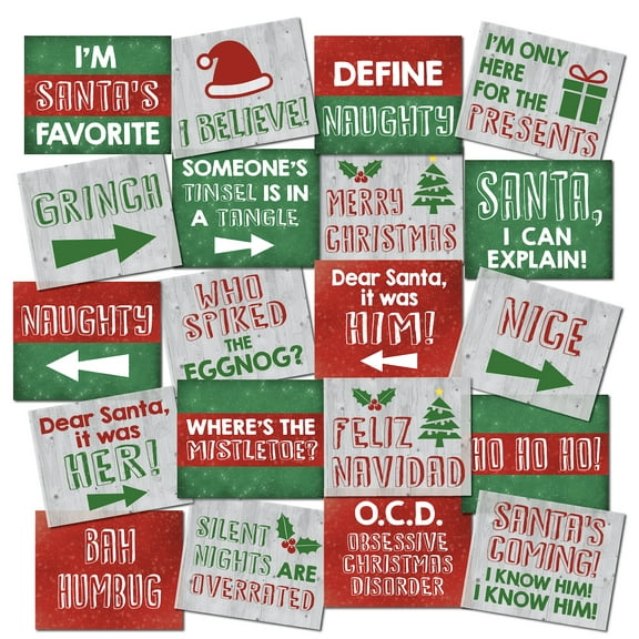 Christmas Photo Booth Props - 20 Designs, 8x10, Double Sided, Photo Booth Prop Signs