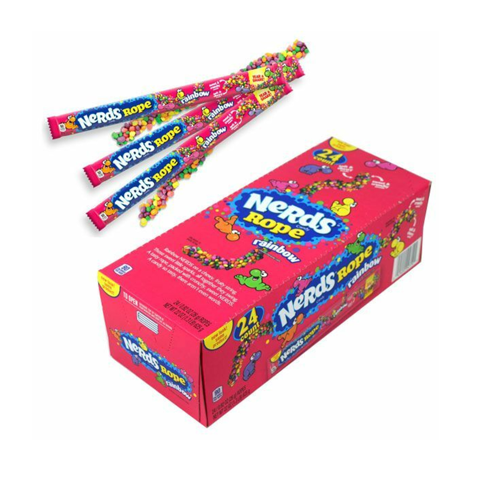 Nerds Rainbow Rope Candy, Soft & Chewy, Sweet & Crunchy 0.92 OZ (Pack
