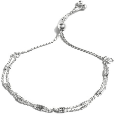 PORI Jewelers Sterling Silver 2-Row Tubebrite Adjustable Bracelet