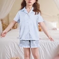 thumbnail image 4 of BLVB Girls Pajamas Satin Pajama Set Silk Pjs Short Sleeve Button down Shirts Summer Ruffle Sleepwear for Big Kids 5-15Y, 4 of 6