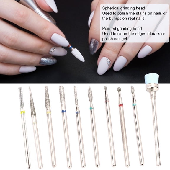 Kit De Taladro De Uñas Para Pedicura, 10 Piezas, Accesorio Para Máquina Pulidora De Uñas, Kit De Uñas, Manicura, Pedicura, Pulido De Uñas Naturales Para Tallar, Afilar Todas