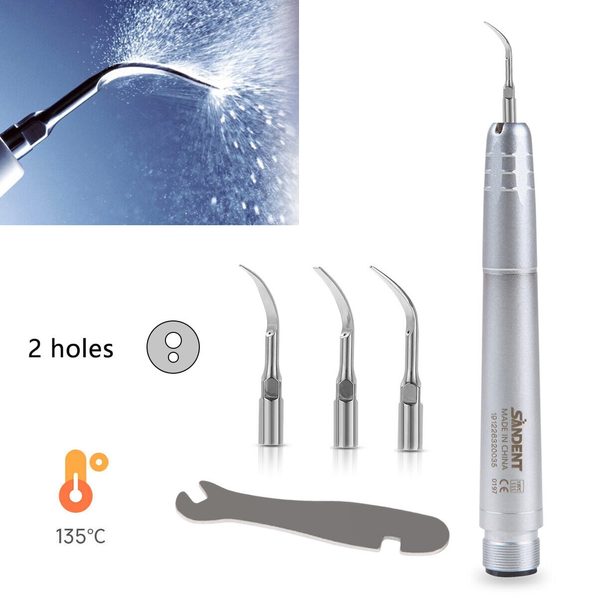 NSK Style Dental Ultrasonic Air Perio Scaler Handpiece Hygienist 2-Hole + 3 Tips