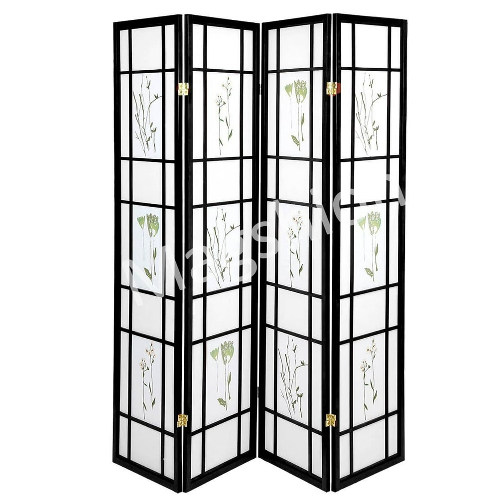 Oriental Room Divider Curtains Hardwood Shoji Panels Screen 4 Panel