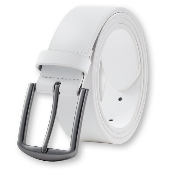 KM Legend mens Leather Dress Belt for Work Business and Casual(White, 38)