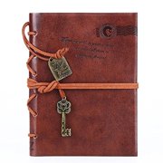 leather writing journal notebook, evz classic key bound retro vintage notebook diary sketchbook gifts with unlined travel journals to write in for girls and boys notepad guest book, dark coffee