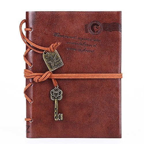 leather writing journal notebook, evz classic key bound retro vintage