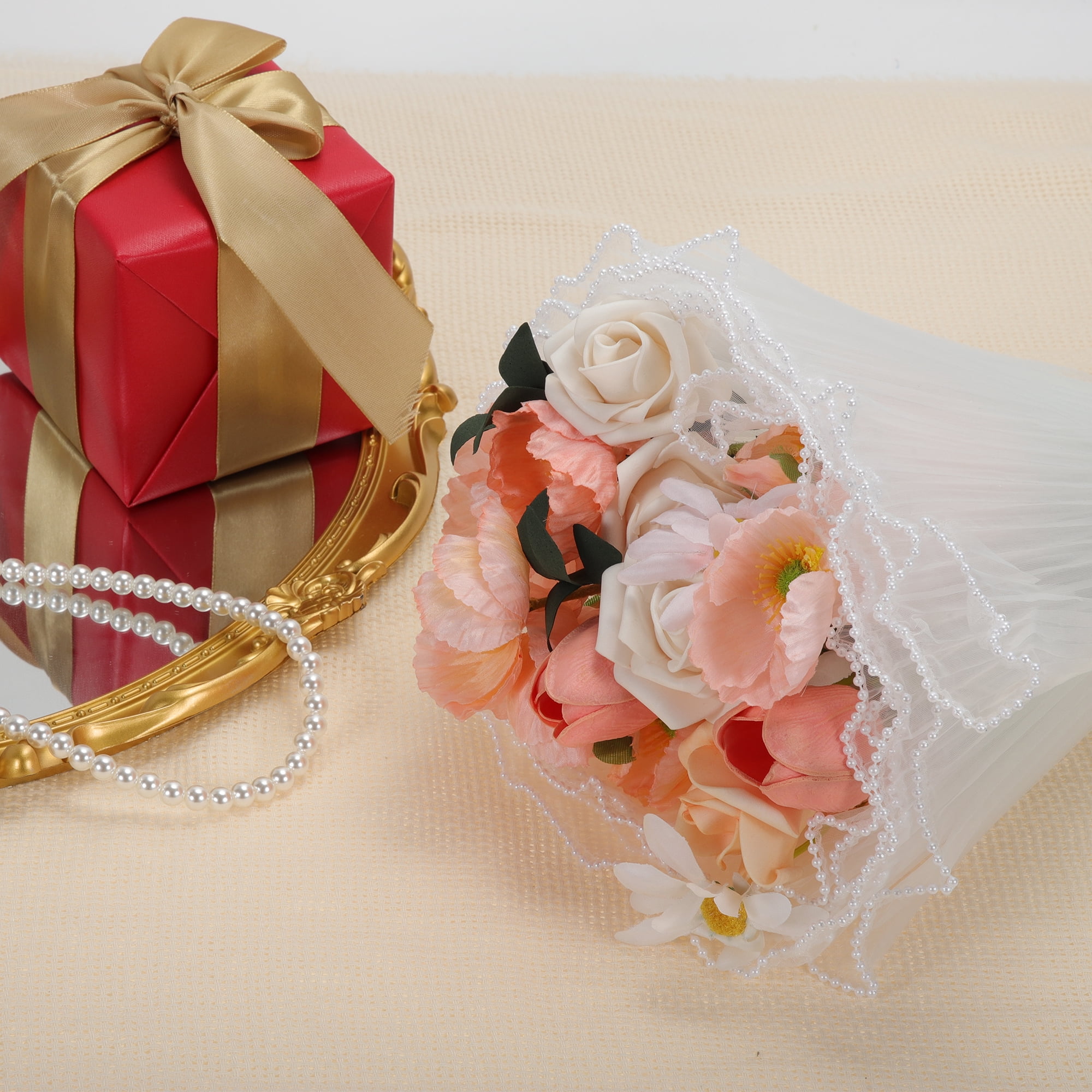 Unique Bargains Faux Pearl Edge Flower Wrap Paper for All Occasions 1 Pc White