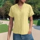 thumbnail image 2 of Camisa de punto jacquard holgada con cuello en V para mujer: manga corta, detalle de cordones, informal de verano, fácil de cuidar, 2 of 7