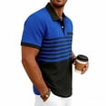 thumbnail image 6 of Men's Top Color Block Casual Waffle Knit Pocket Short Sleeved Half Button Stand Collar Shirt Blue S, 6 of 9