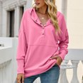 thumbnail image 5 of Hooded Sweatshirts for Women Button Collar Solid Color Casual Lightweight Pullover Loose Comfy Hoodies Tops with Pockets, 5 of 6
