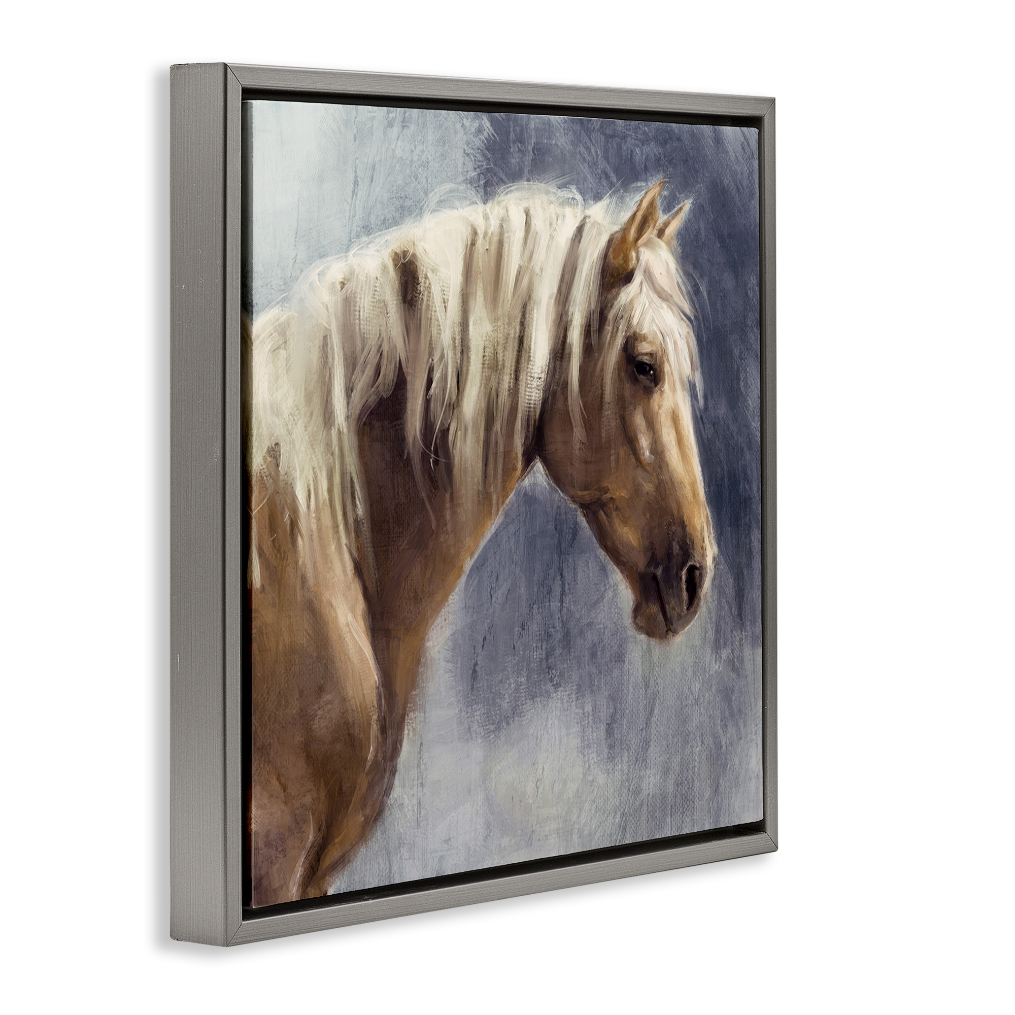 Stupell Industries Golden Boy Horse Animals & Insects Painting Gray Floater Framed Canvas Art Print Wall Art, 18 x 18