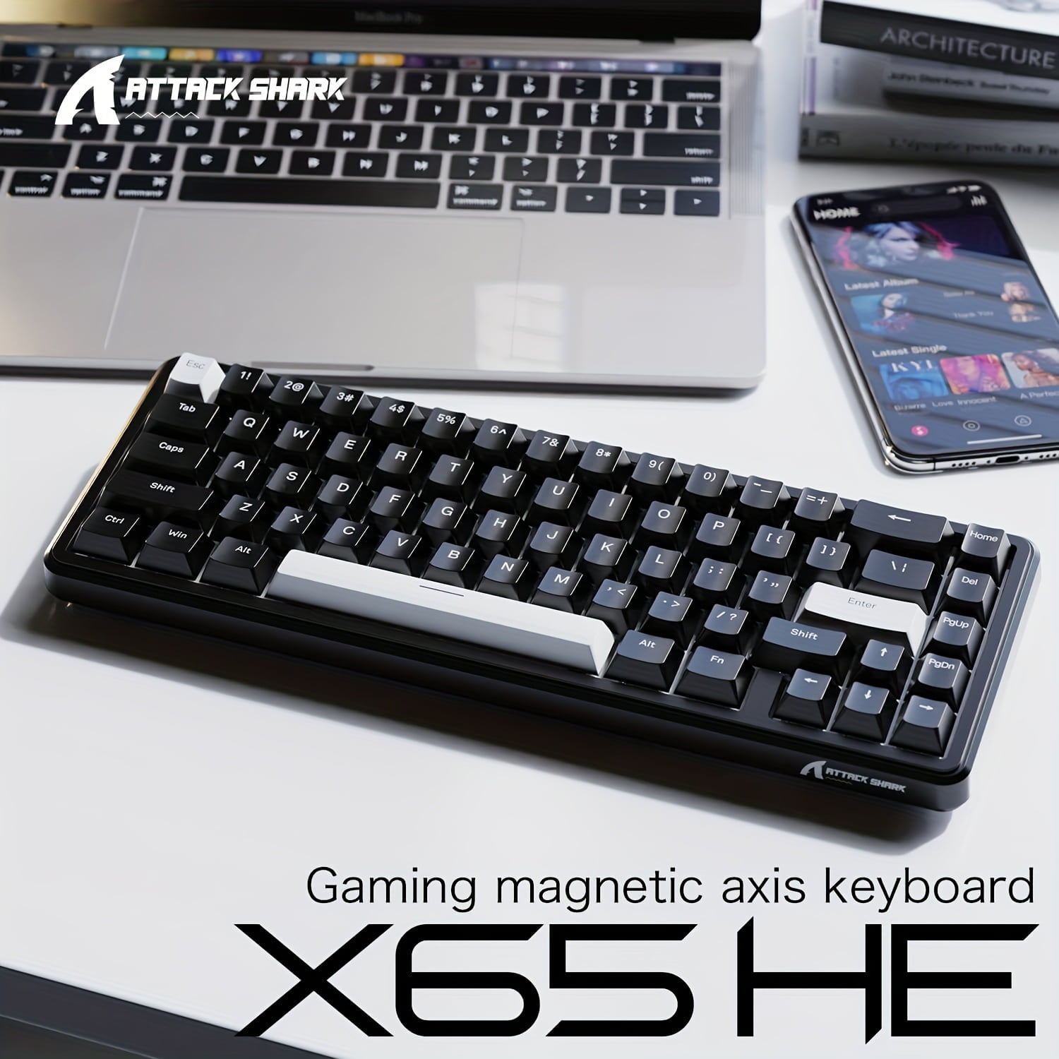 ATTACK SHARK Rapid Trigger Gaming Keyboard & Mouse Combo, X65 HE Wired Magnetic Switch Keyboard and R1 Wireless 59g Superlight Mouse w/Anti-Slip Grip (8000Hz, RT 0.01mm, RGB, 65hrs Battery)