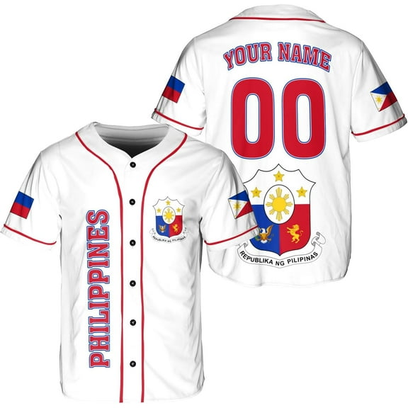 Personalized Philippines Baseball Jersey, Filipino Flag Baseball Jersey, Philippines Shirts, Philippines Flag Shirt (S)