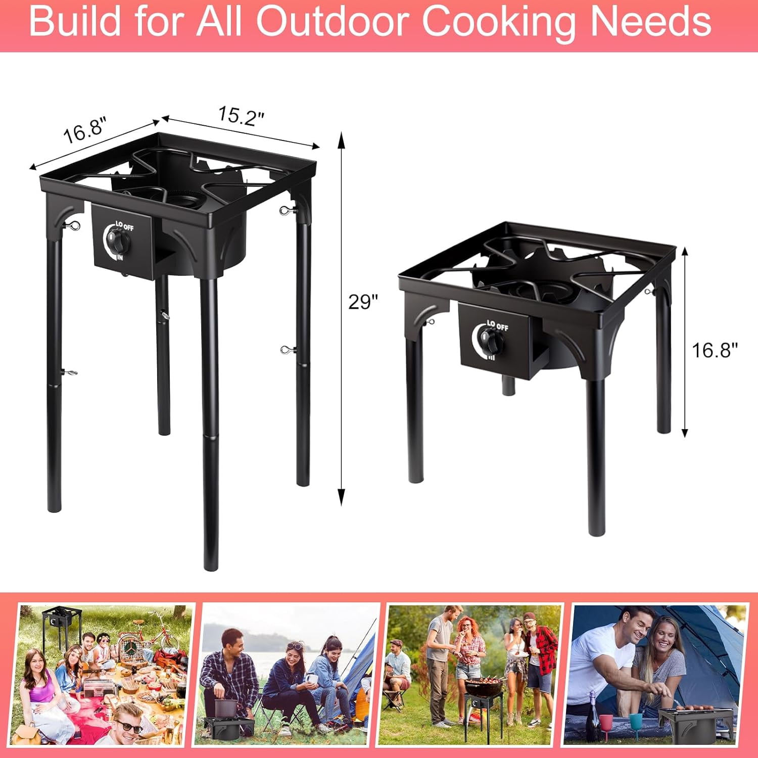Single Burner Propane Stove for Outdoor, High-Pressure Gas Burner 75,000 BTU Propane Burner with Removable Legs Camping Stove Portable Gas Cooker Stand for Cooking, BBQ, 20 PSI Regulator