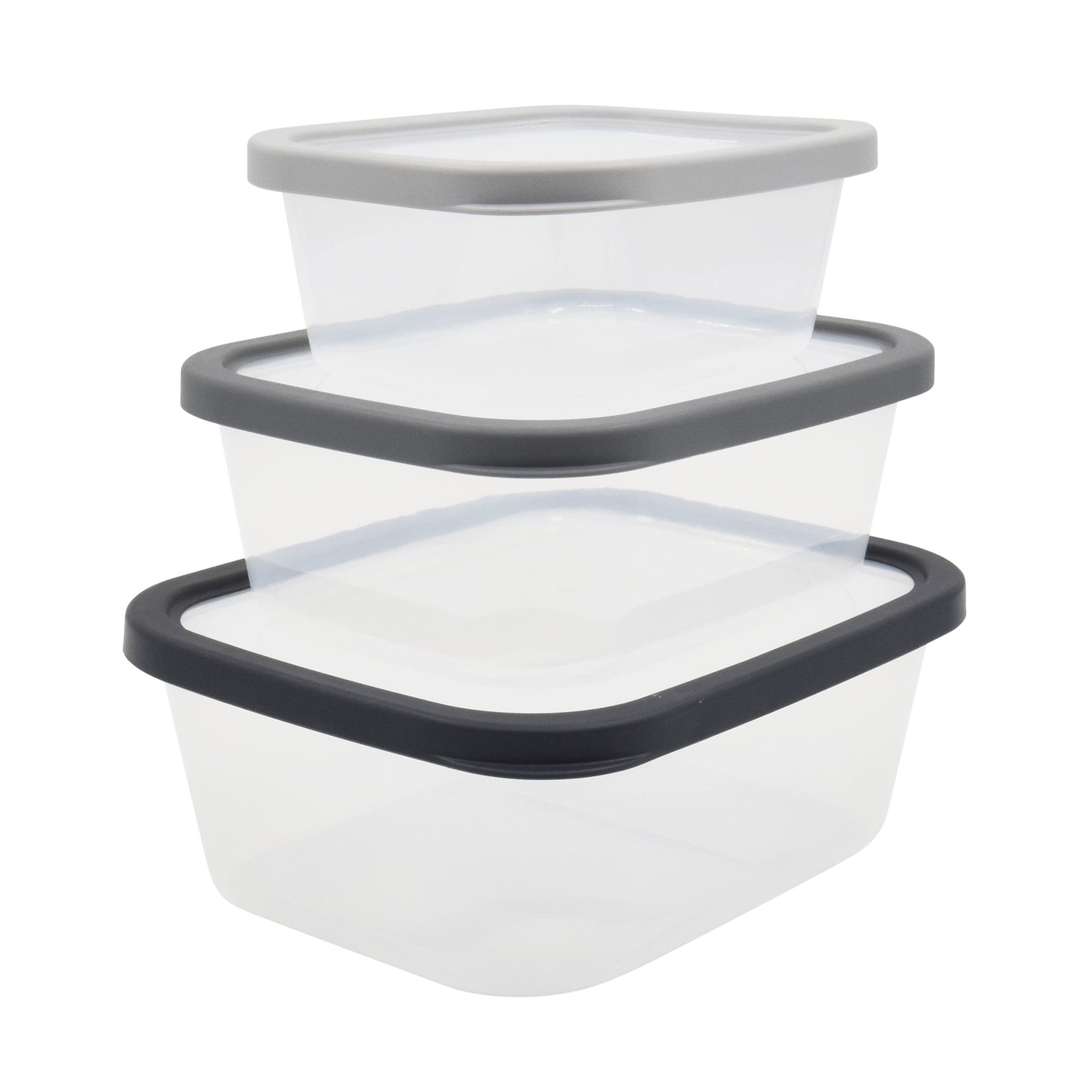 (4 pack) Mainstays Plastic Food Storage Container Set, Gray, 6 Pieces