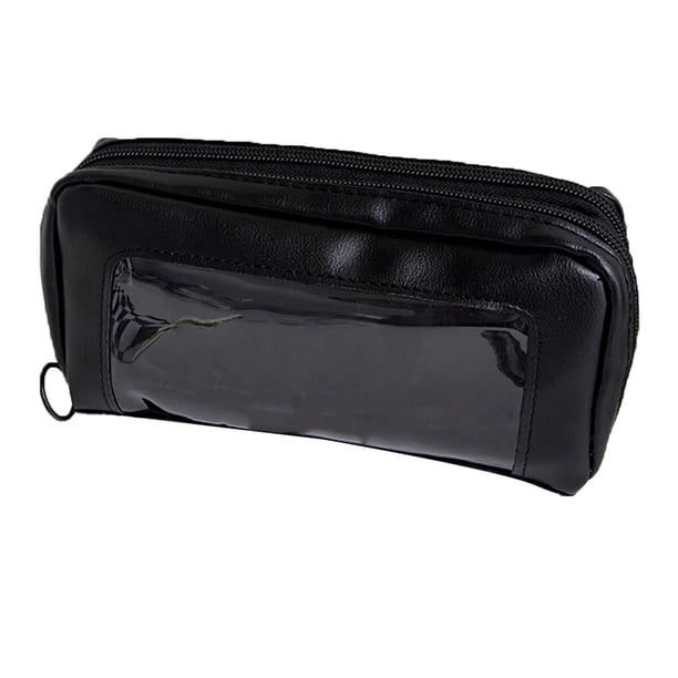 Estuche transparente para lápices con ventana, gran capacidad, impermeable, cubierta de cuero PU, lindo patrón de dibujos animados, bolsa de papelería para el hogar, escuela, oficina, negro