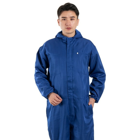 Fusipu Work Jumpsuit Waterproof Breathable Sweat-absorbing Elastic Cuff Multiple-Pockets Anti-static Polyester Solid Long Sleeve Men Coveralls Work Uniform for Male