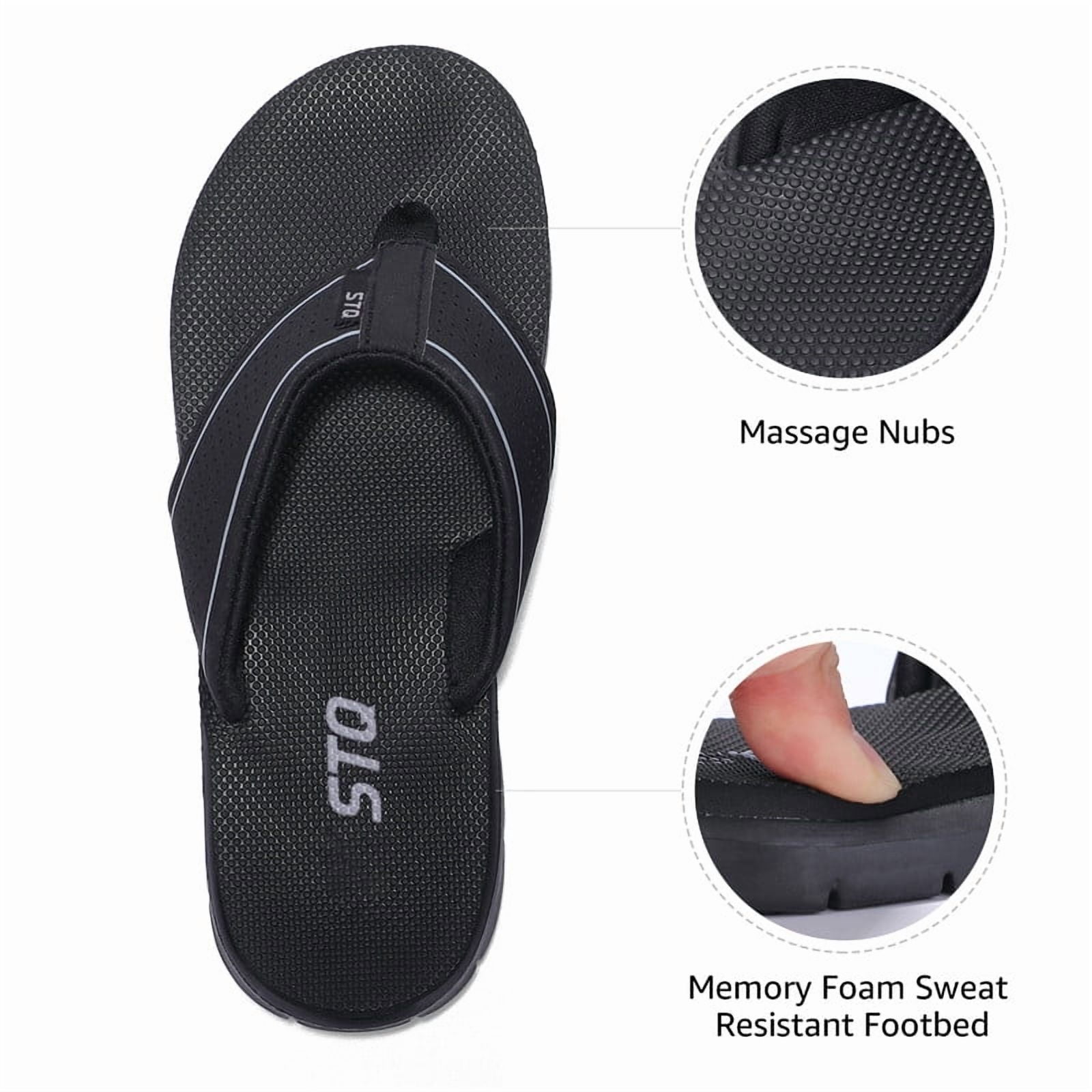STQ Women‘s Flip-flop Non Slip Comfortable Yoga-Mat Thong Sandals for Outdoor All Black 7 US