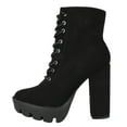 thumbnail image 2 of Top Moda Women High Heel Combat Army Style Boots Lace Up Side Zipper Lug Platform Sole Booties DALE-6 Black Nubuck Suede 9, 2 of 3