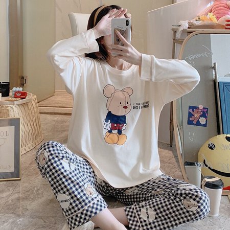 

PIKADINGNIS Cotton Pajamas Women Sleepwear Spring Fall Pyjamas Cartoon Nighty Loose Version Pajamas Plus Size XXL Pullover