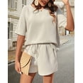 thumbnail image 5 of Pajamas Set for Women Waffle Knit Lounge Set 2 Piece Outfits Loungewear Sweatsuit with Pockets Cream White M, 5 of 9